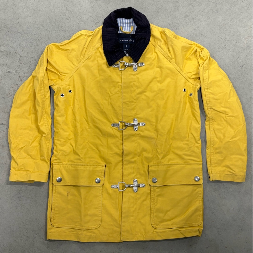 Lands' End Yellow Raincoat with Black Collar